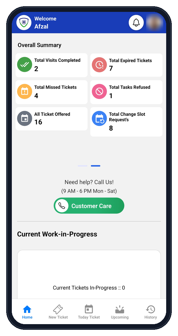 Infinity Assurance Field Engineer App showing the overall summary screen